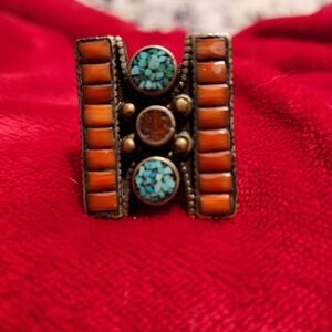 Turquoise and Orange Statement Ring